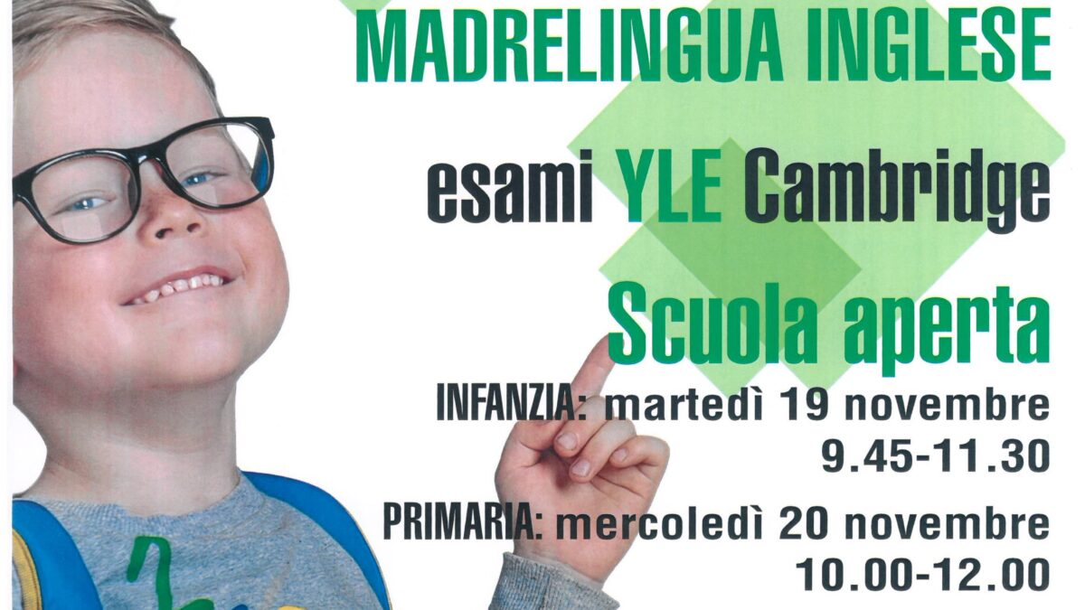 Locandina dell'Open Day della scuola San Gaspare di Firenze con uno scolaro sorridente