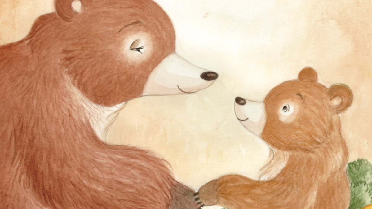Illustrazione di due orsi, uno adulto e un cucciolo, che si guardano teneramente