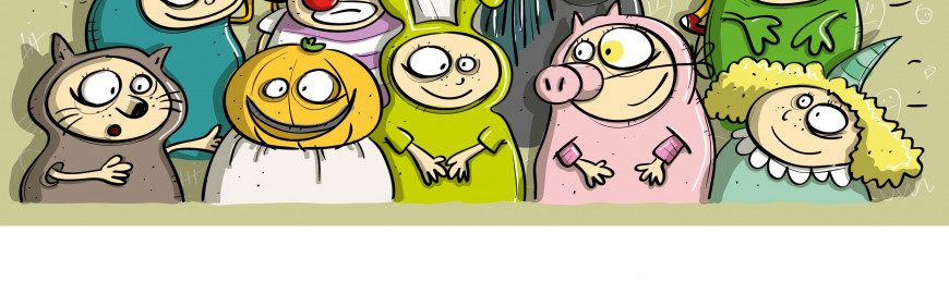 Illustrazione con bambini in maschera per il laboratorio Let's Get Creative This Carnival